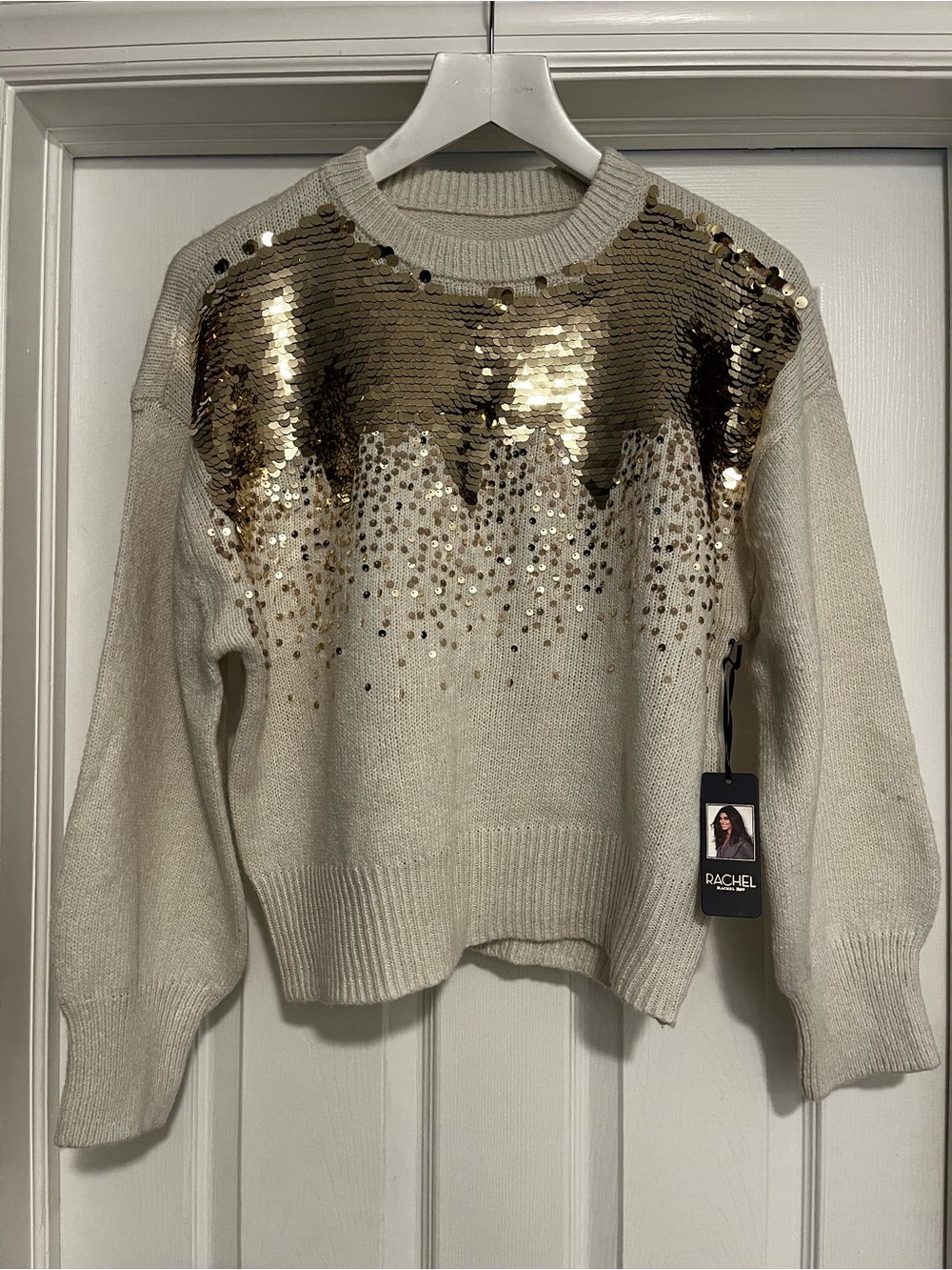Cream Sweater with Gold Sequin Yoke